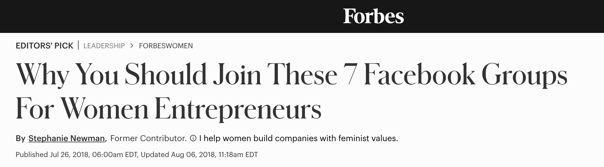 Forbes contributor article: Why You Should Join These 7 Facebook Groups For Women Entrepreneurs