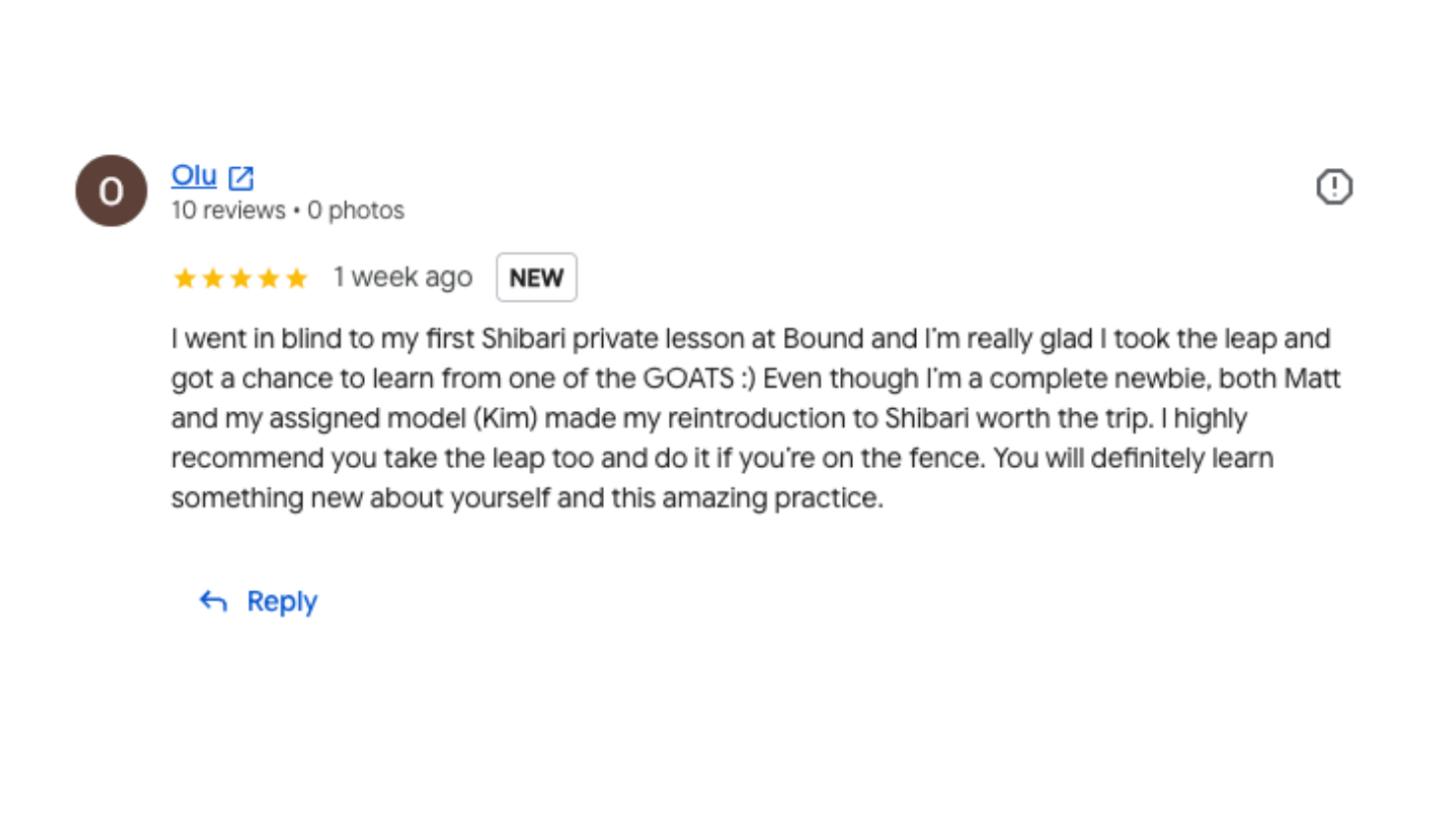 Original Google review from Olu