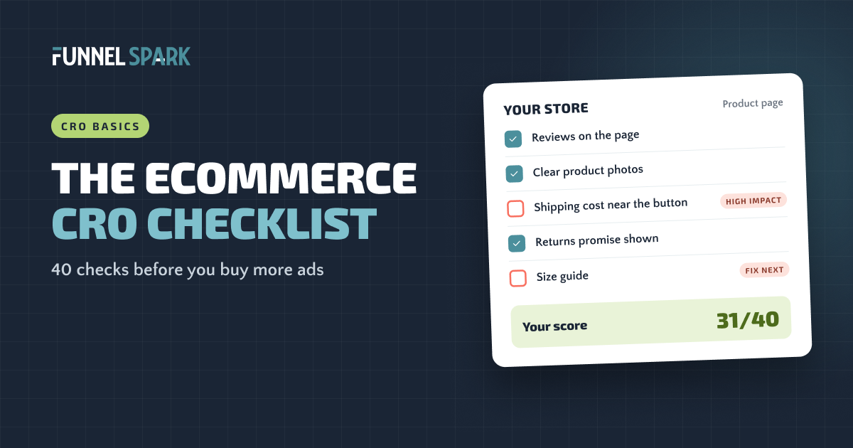 The ecommerce CRO checklist: a store checklist card with a score of 31 out of 40