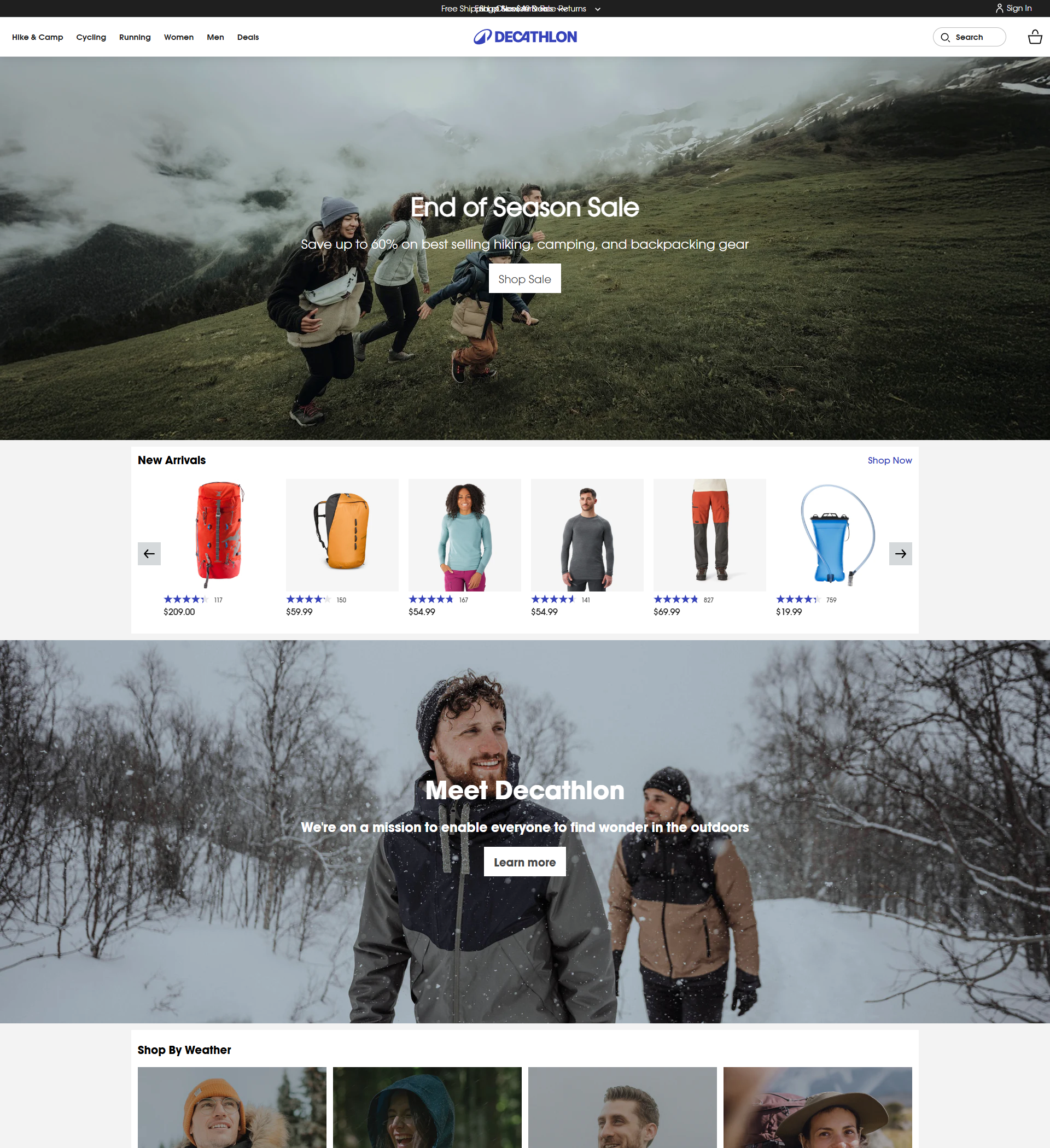 Decathlon homepage hero announcing an End of Season Sale with savings of up to 60%