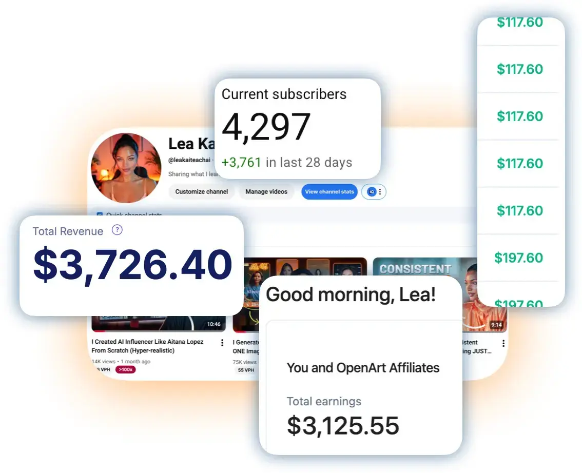 Revenue — $3,726.40 channel revenue and $3,125.55 affiliate earnings