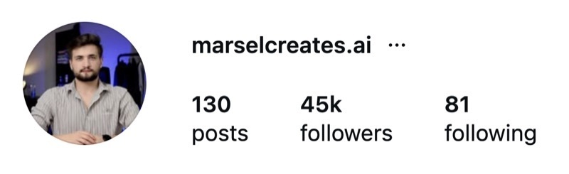 Marsel's Instagram account marselcreates.ai — 45k followers