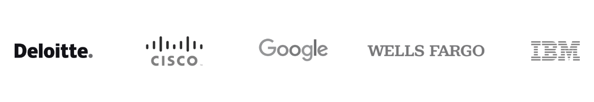 Client logos: Deloitte, Cisco, Google, Wells Fargo and IBM
