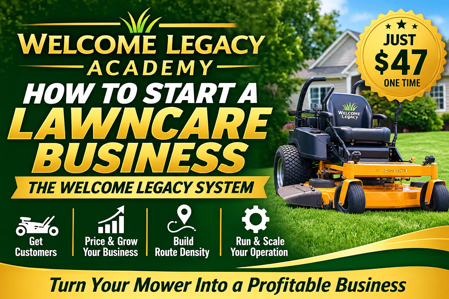 Welcome Legacy Academy — How to Start a Lawncare Business, The Welcome Legacy System, $47 one time