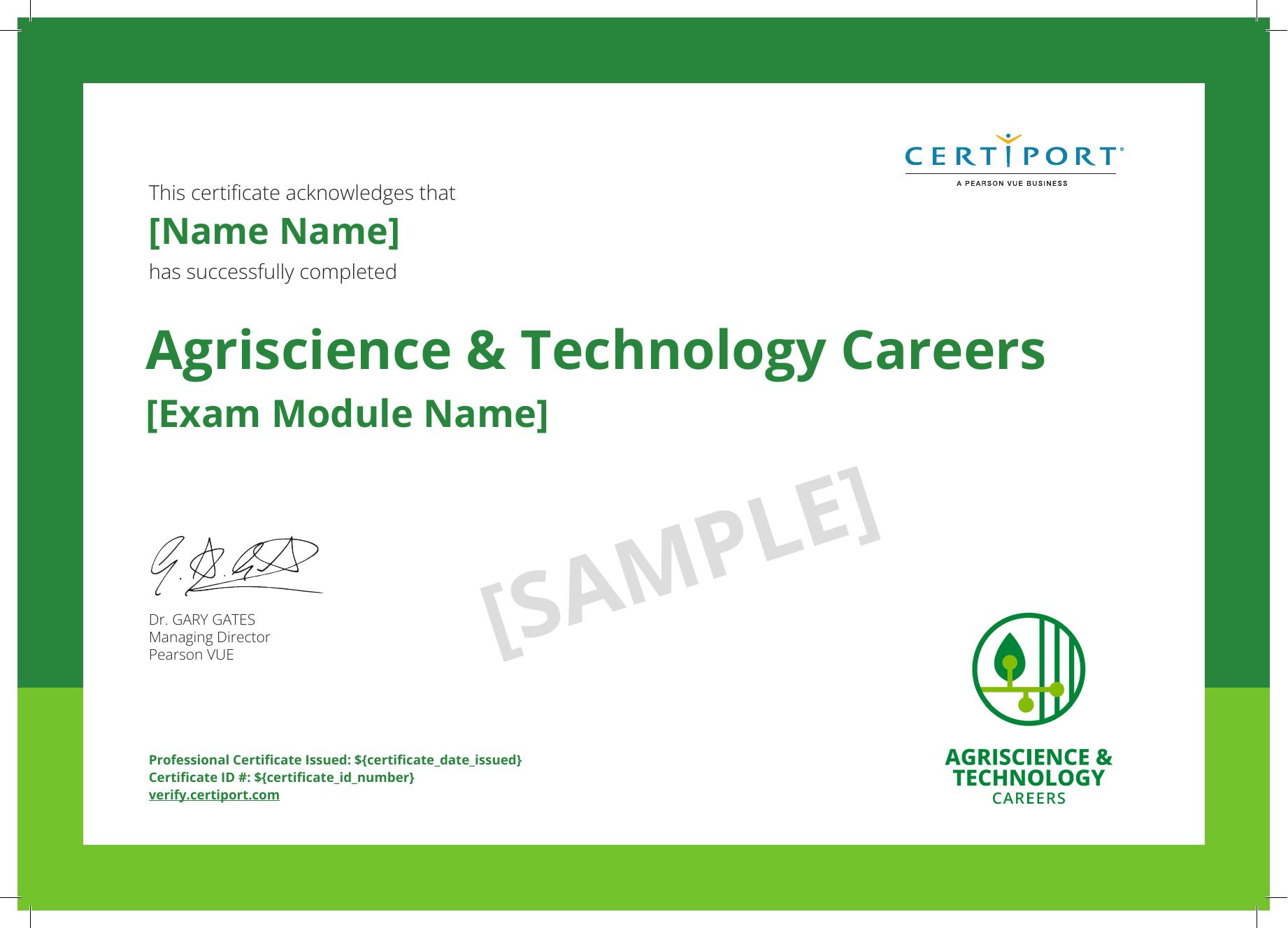 Sample Agriscience Foundations certificate
