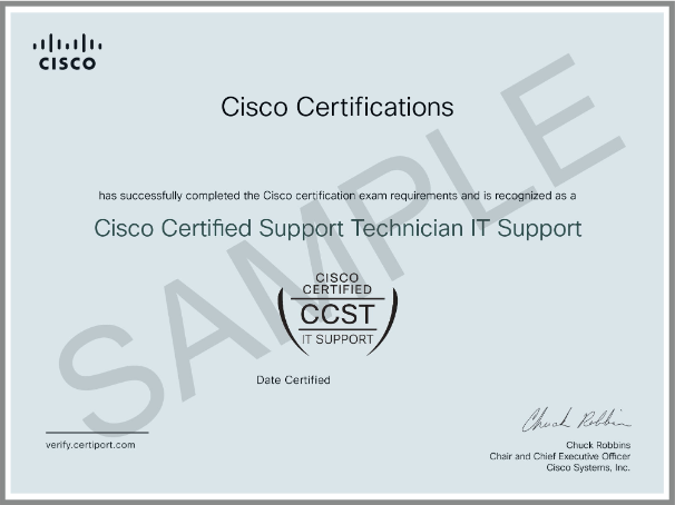 Sample CCST IT Support certificate