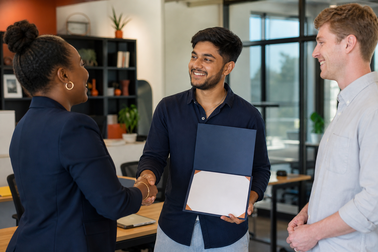 A certified graduate being welcomed by an employer