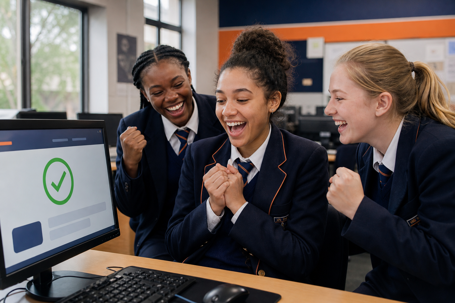 Learners celebrating a passing result