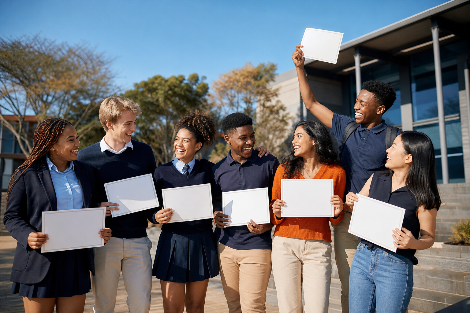 A diverse group of certified graduates holding their certificates