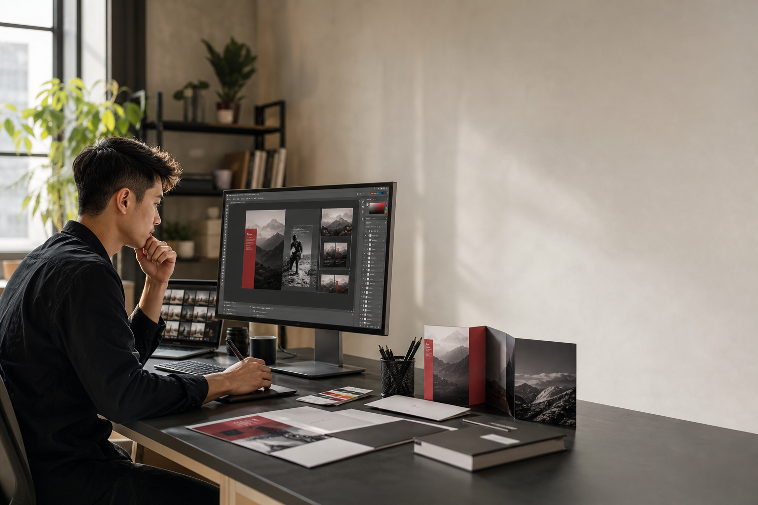 A small-business owner creates branding and marketing materials for their business