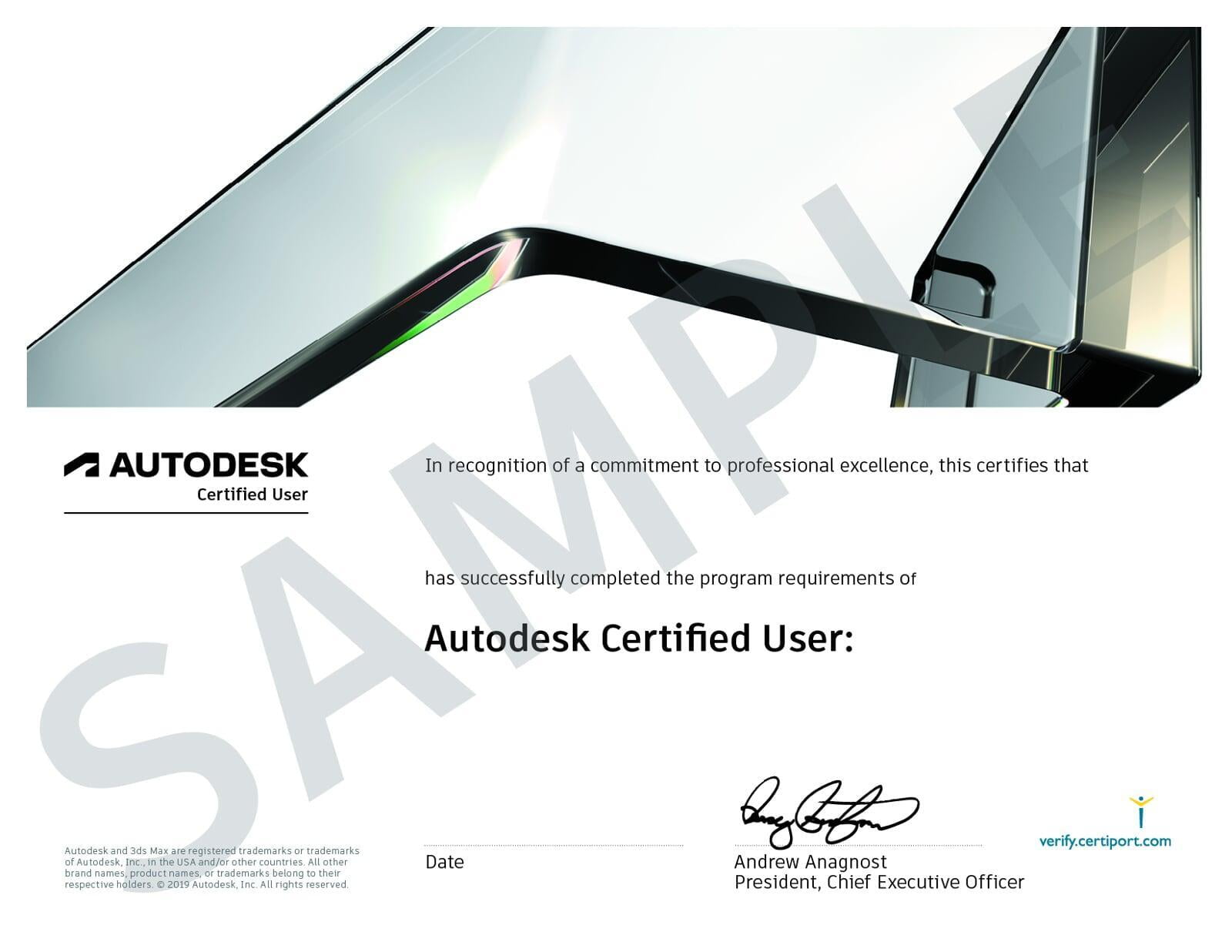 Sample Autodesk Certified User certificate