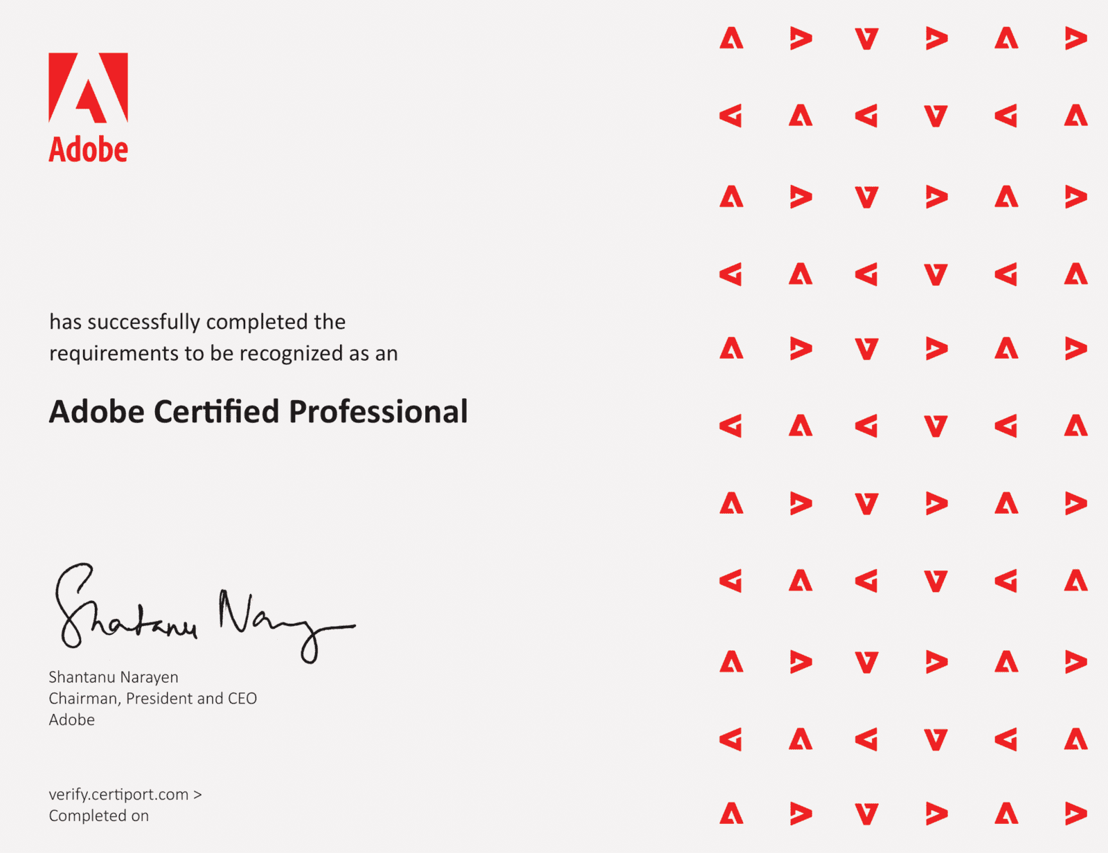 Sample Adobe Certified Professional certificate