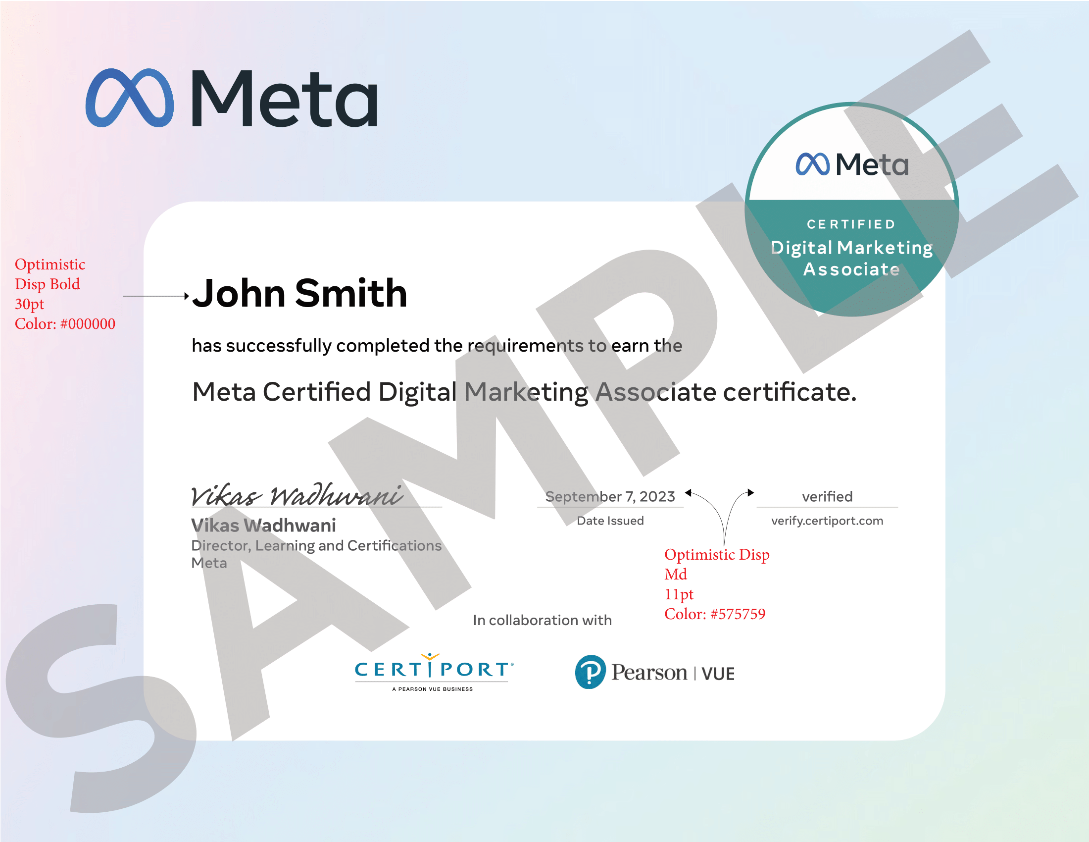 Meta Sample Certificate