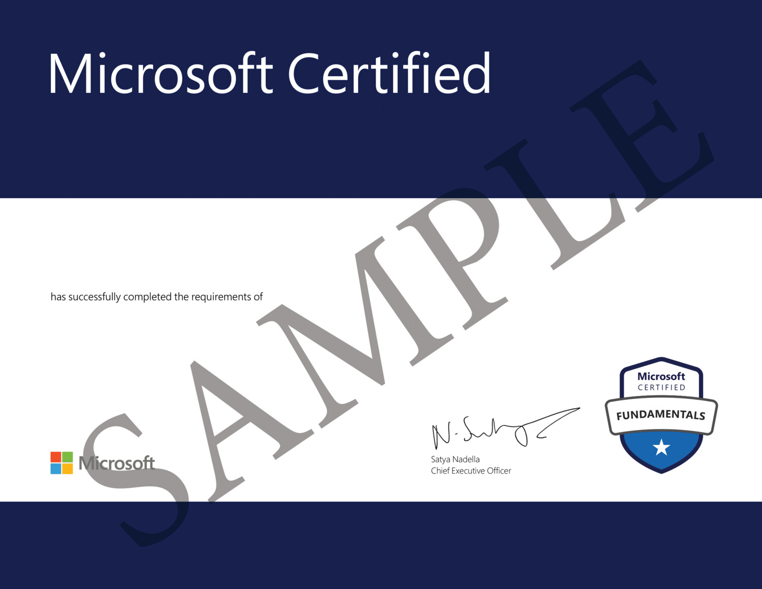 Sample Microsoft Certified Fundamentals certificate